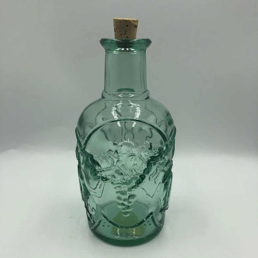 Libbey Glass Decanter Orchard Fruit Embossed Green